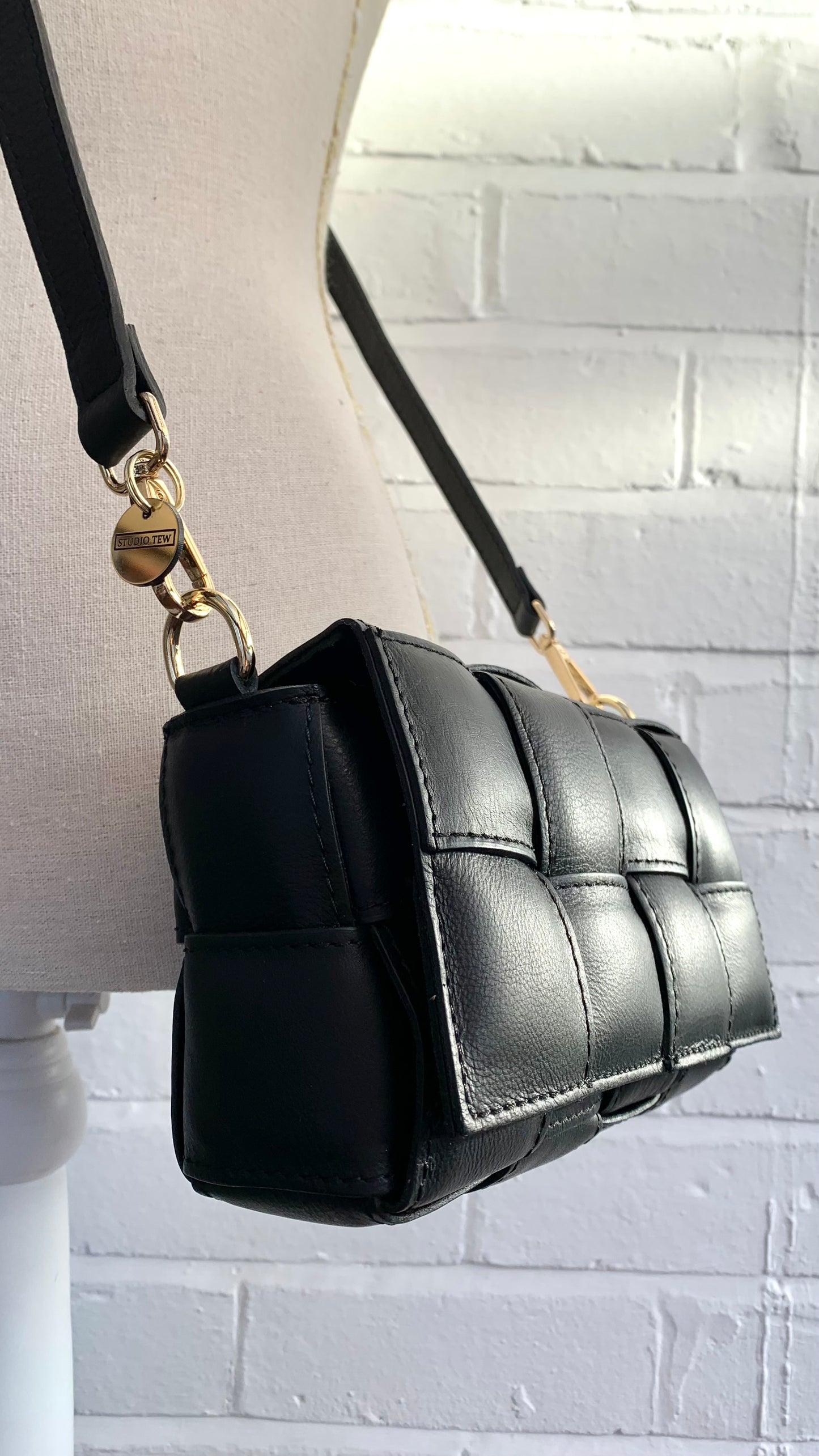 Black Leather Weaved Bag - London