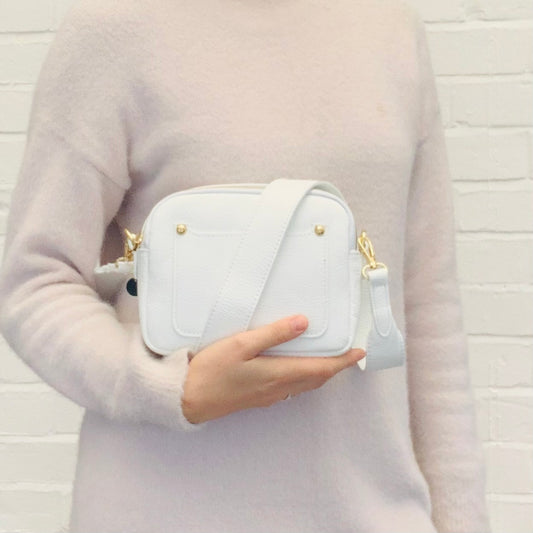 White Leather Double Zip Bag - Victoria