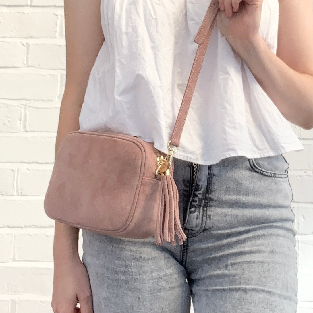 Rose Pink Suede Crossbody Bag - Jean