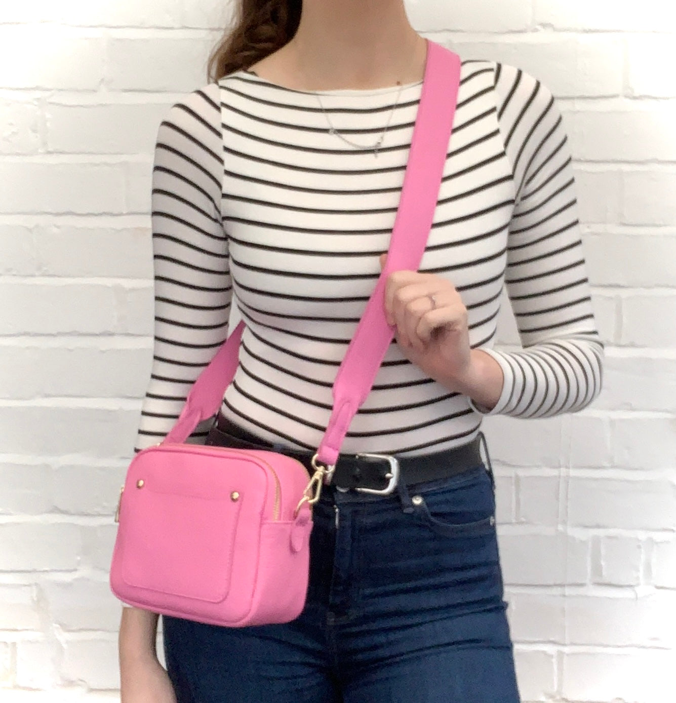 Bright Pink Leather Double Zip bag - Victoria