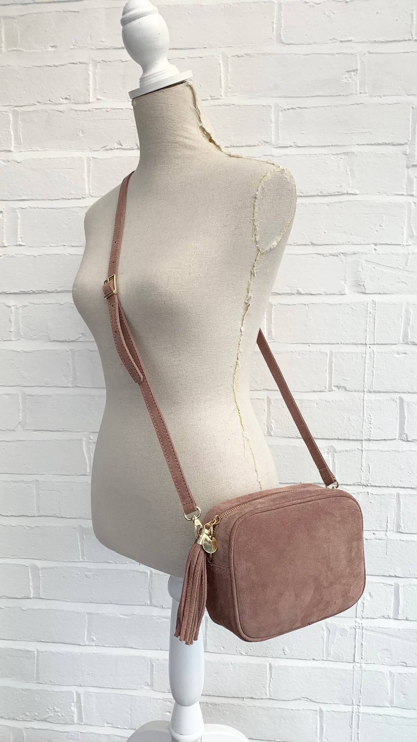 Rose Pink Suede Crossbody Bag - Jean