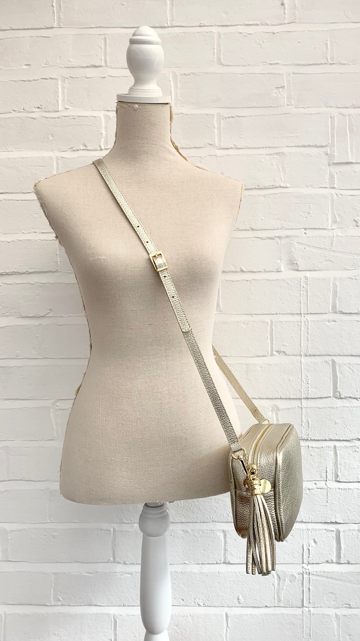 Gold Leather Crossbody Bag With Tassel - Darcy