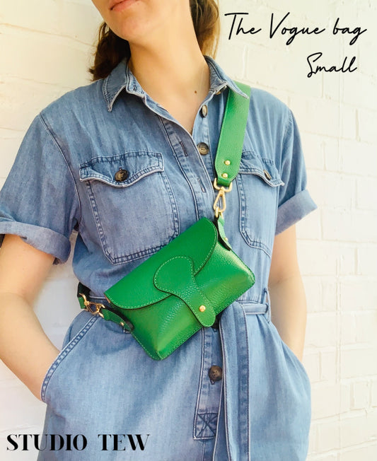 Green Leather Compact Crossbody Bag - Vogue