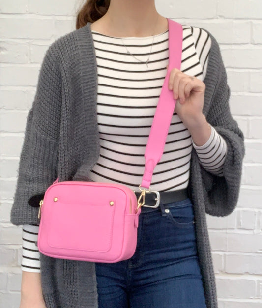 Sac Double Zip en Cuir Rose Vif - Victoria