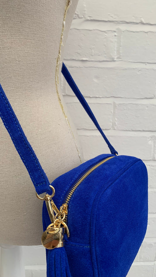 Sac bandoulière en daim bleu royal