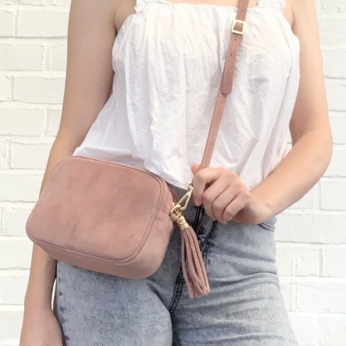 Rose Pink Suede Crossbody Bag - Jean