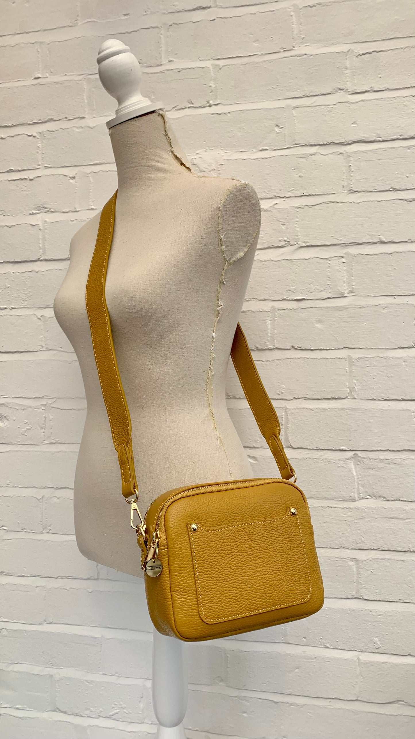 Mustard Leather Double Zip Bag - Victoria