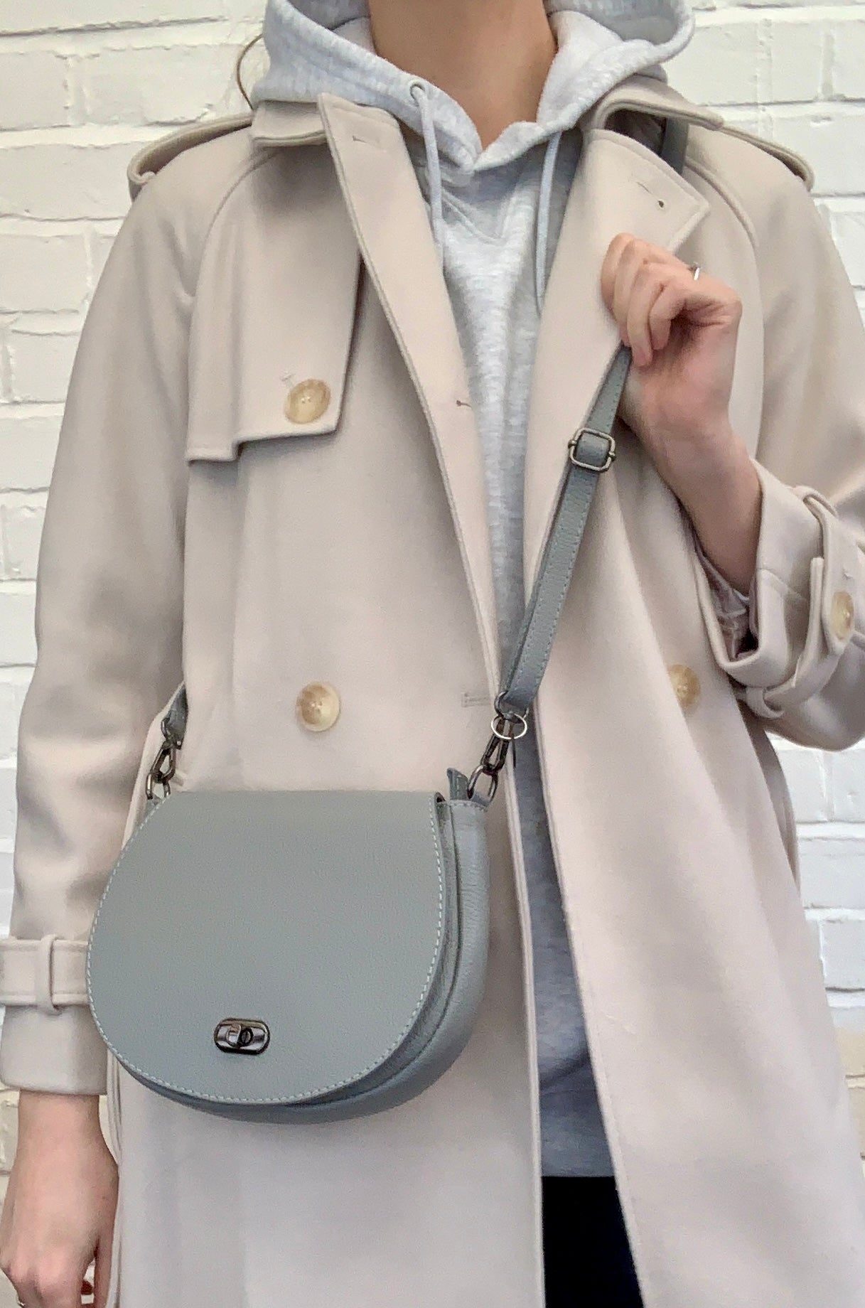 Light Grey Leather Satchel Bag