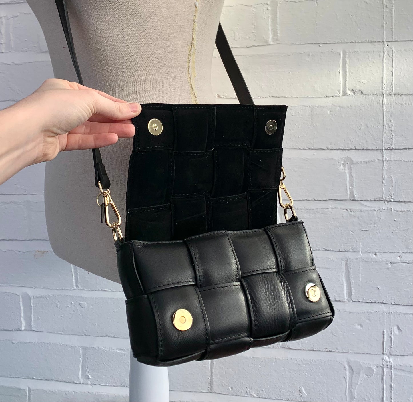 Black Leather Weaved Bag - London