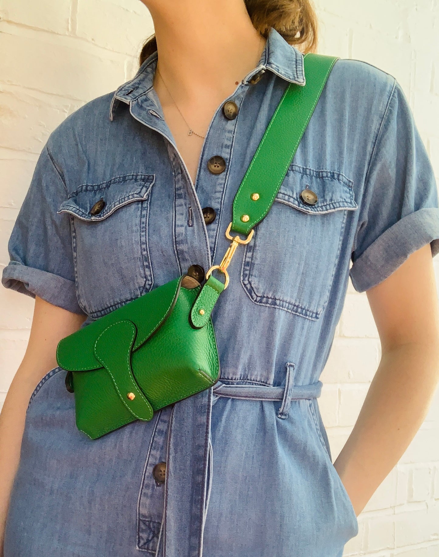 Green Leather Compact Crossbody Bag - Vogue