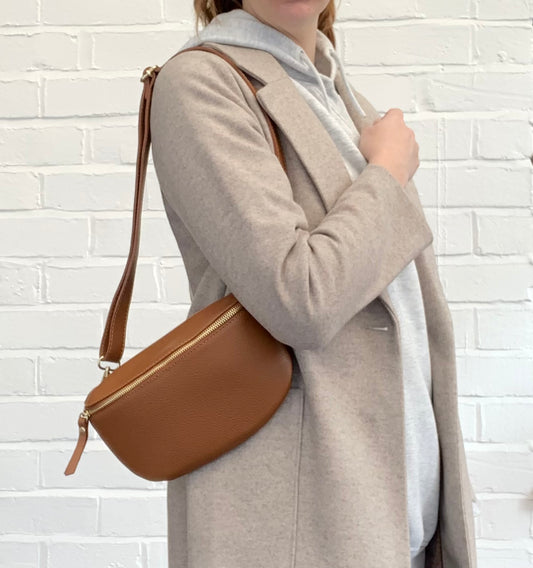 Grand sac à bandoulière en cuir beige - Felicity