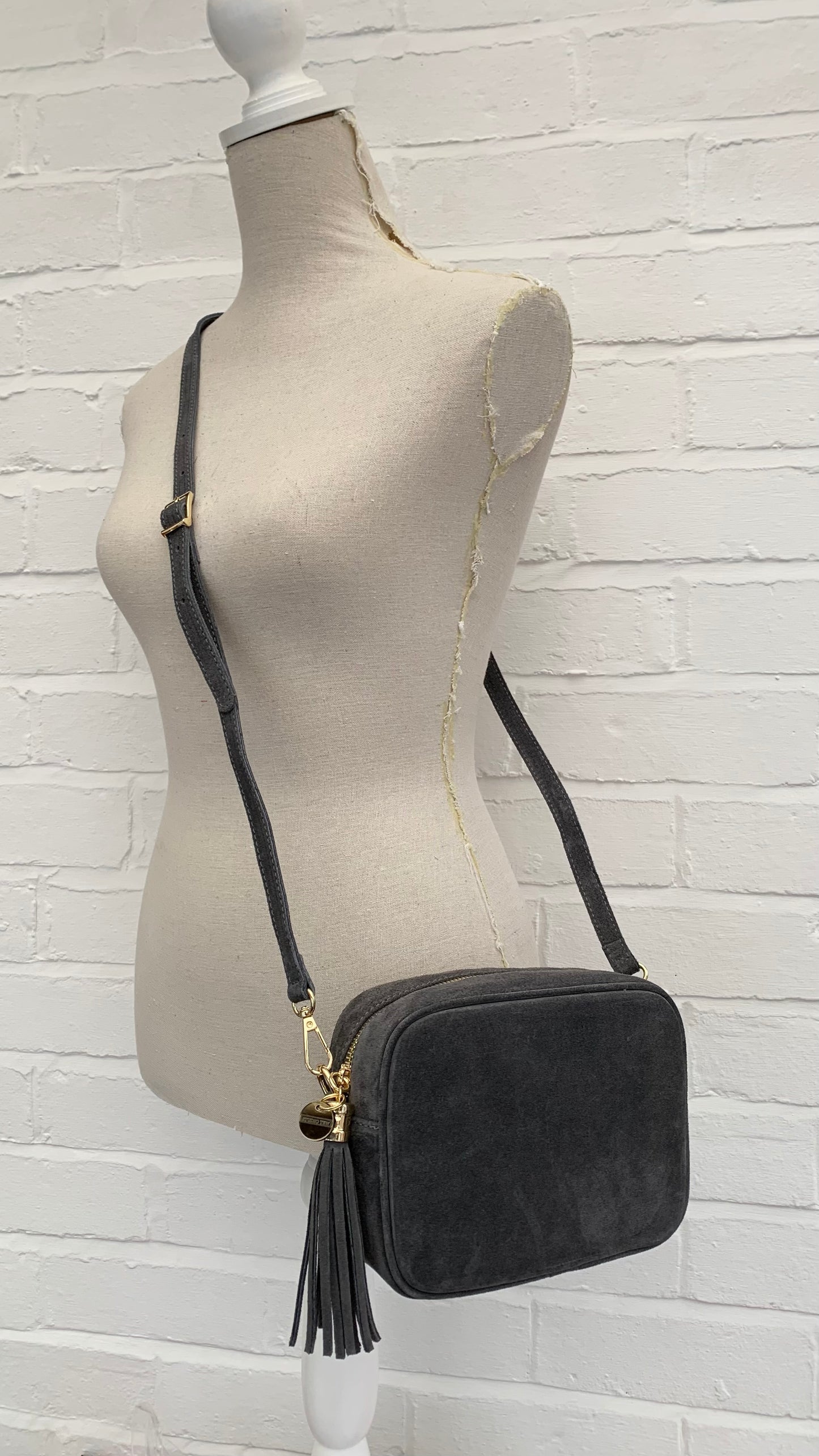 Dark Grey Suede Crossbody Bag - Jean