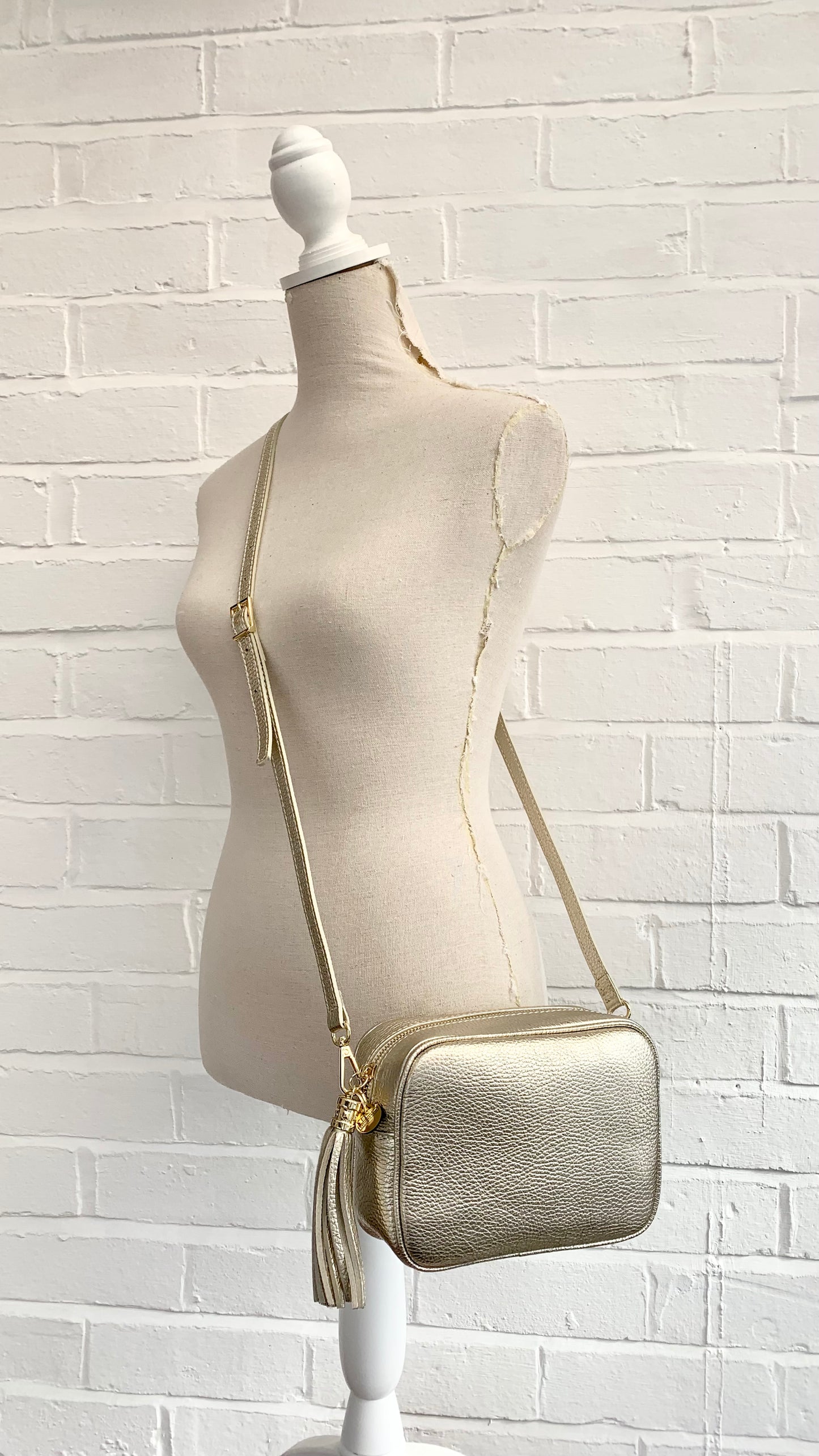 Gold Leather Crossbody Bag With Tassel - Darcy