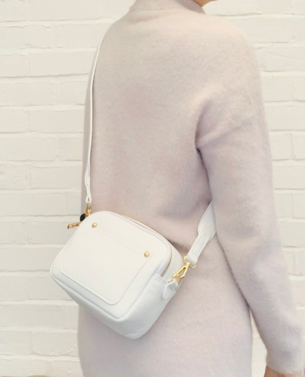 White Leather Double Zip Bag - Victoria