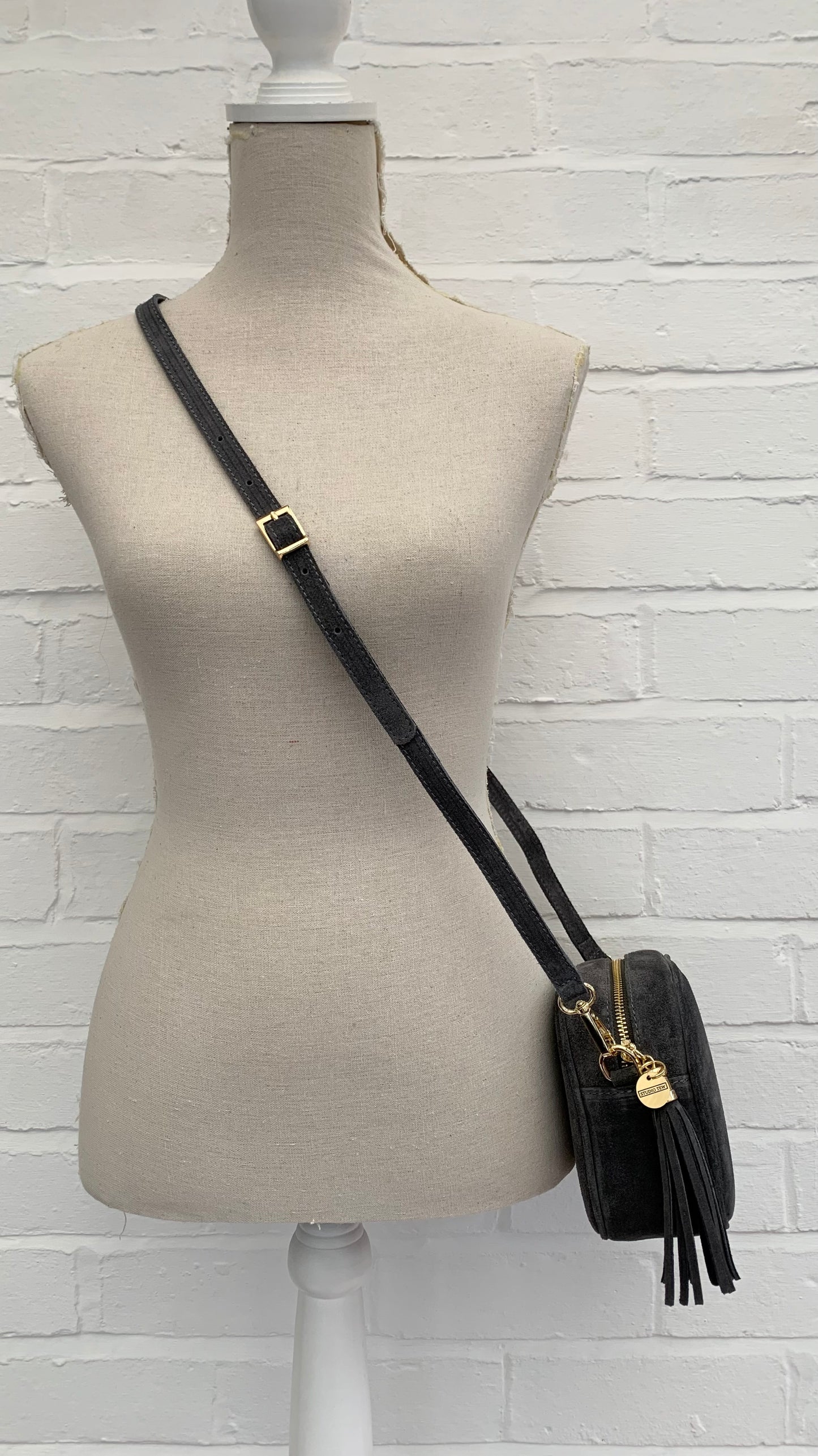 Dark Grey Suede Crossbody Bag - Jean