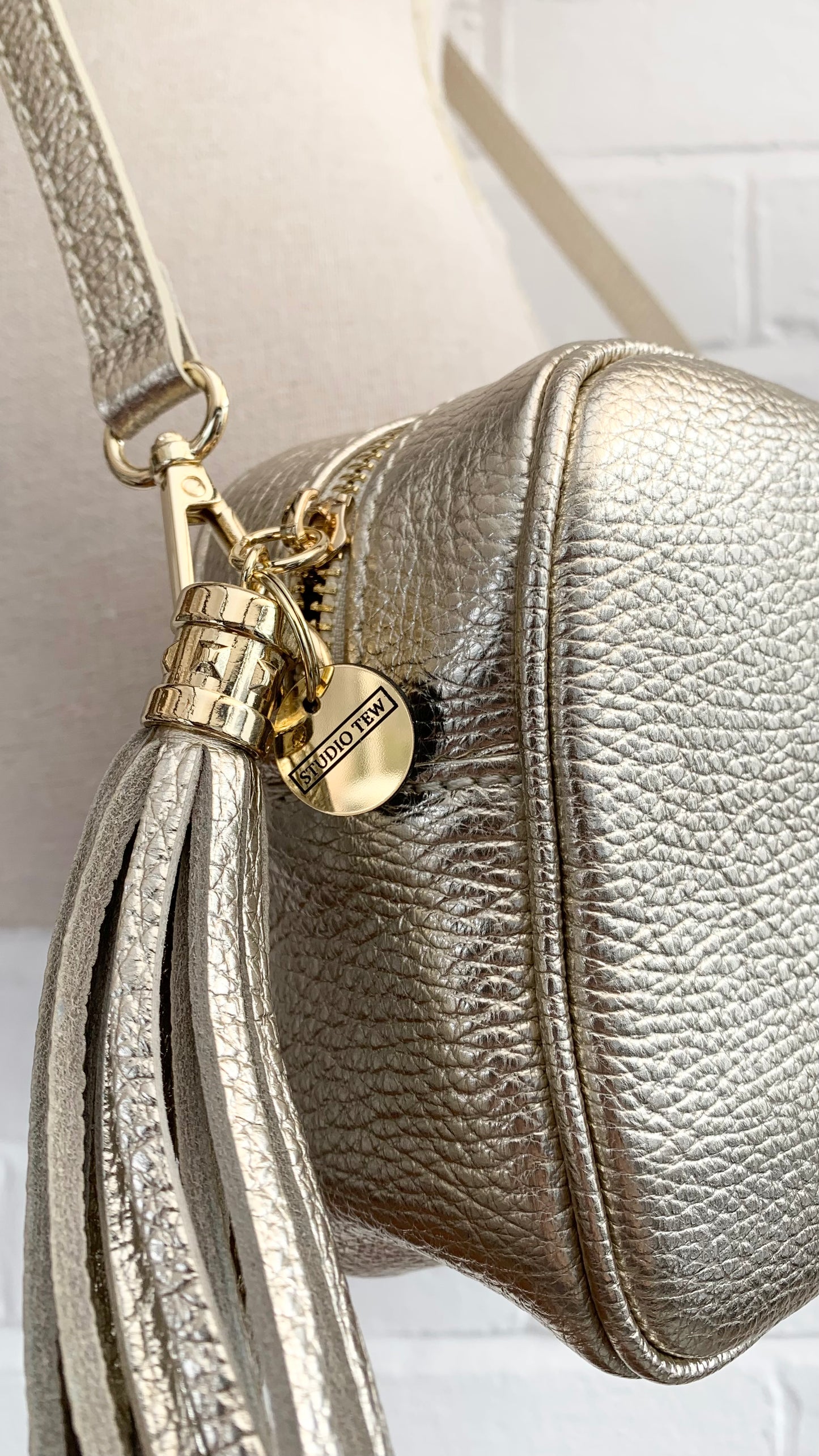 Gold Leather Crossbody Bag With Tassel - Darcy