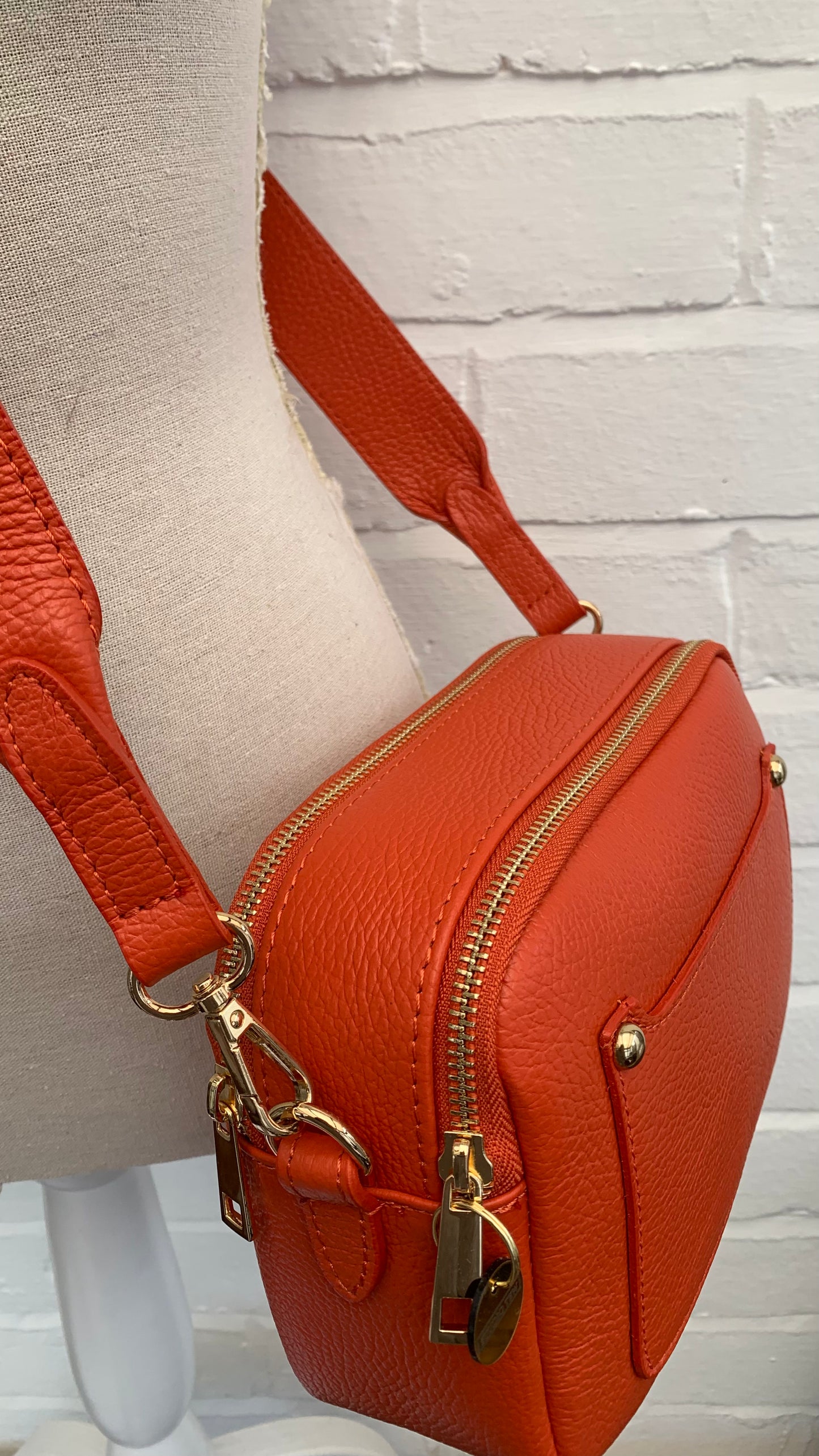 Sac Double Zip en Cuir Orange Brûlé - Victoria