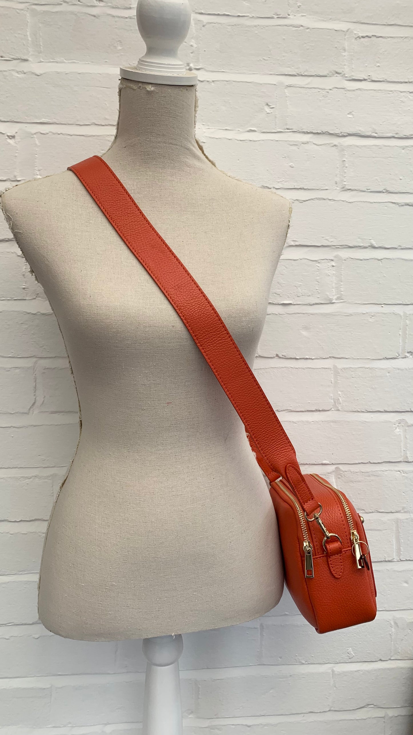 Burnt Orange Leather Double Zip Bag - Victoria