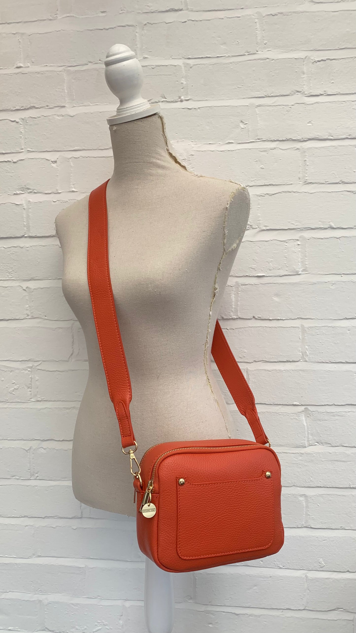 Sac Double Zip en Cuir Orange Brûlé - Victoria