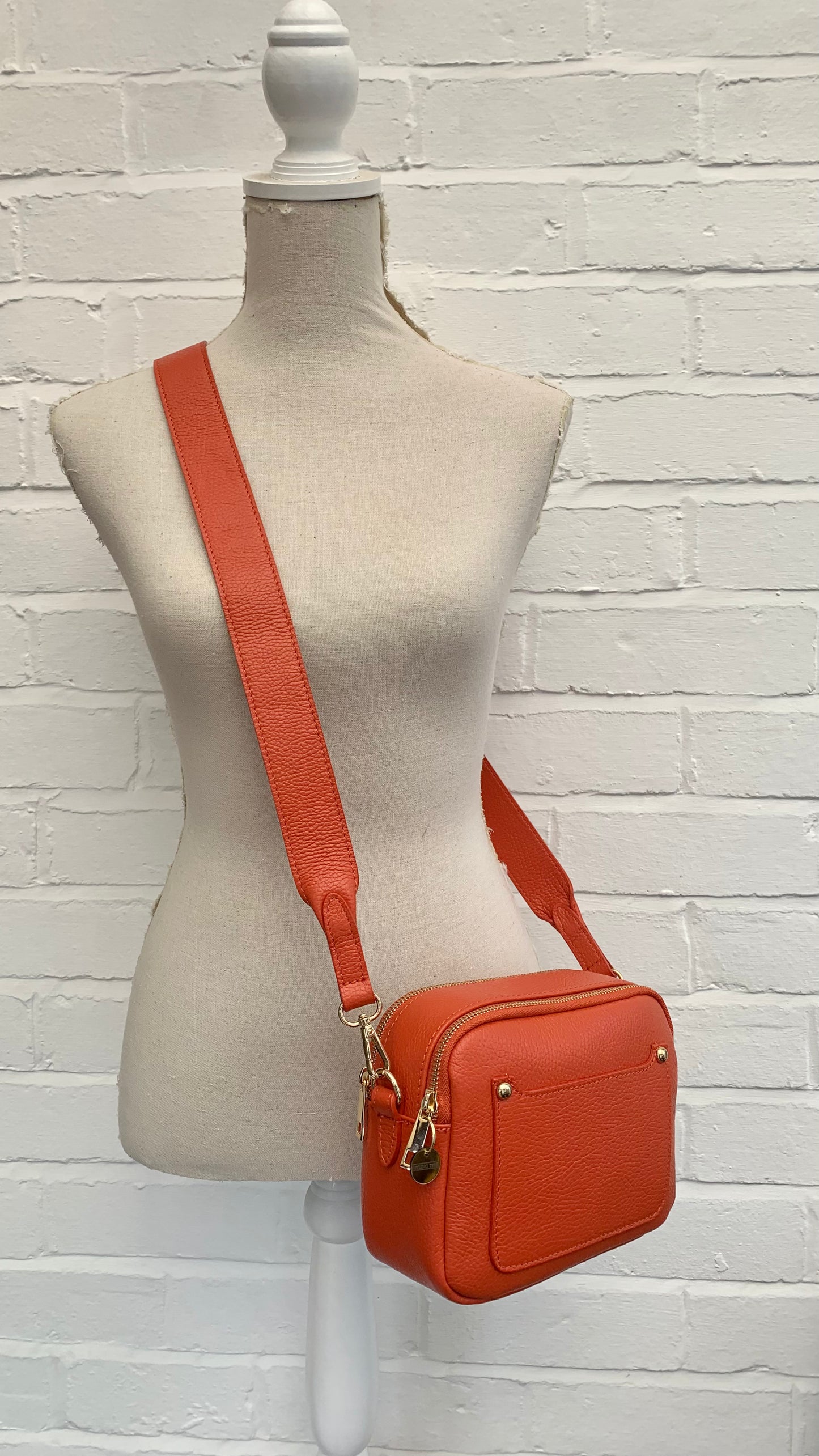 Burnt Orange Leather Double Zip Bag - Victoria