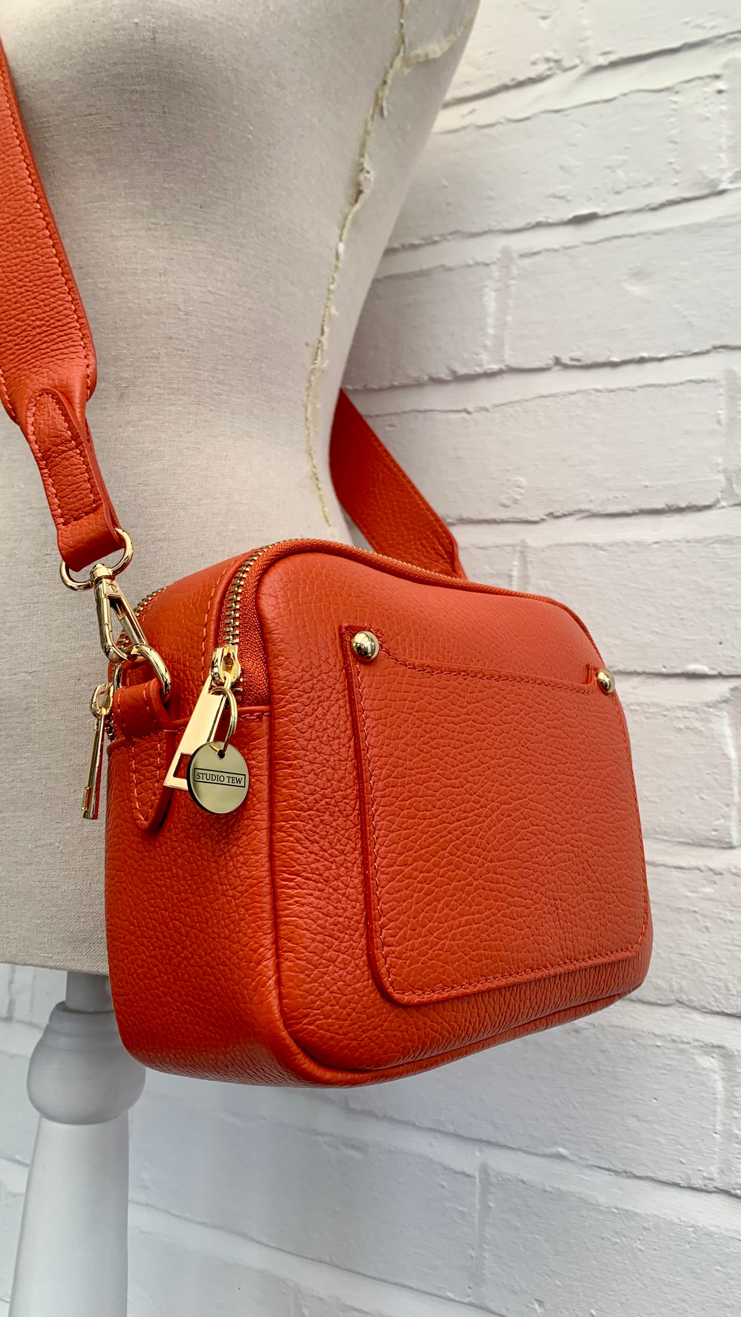 Burnt Orange Leather Double Zip Bag - Victoria