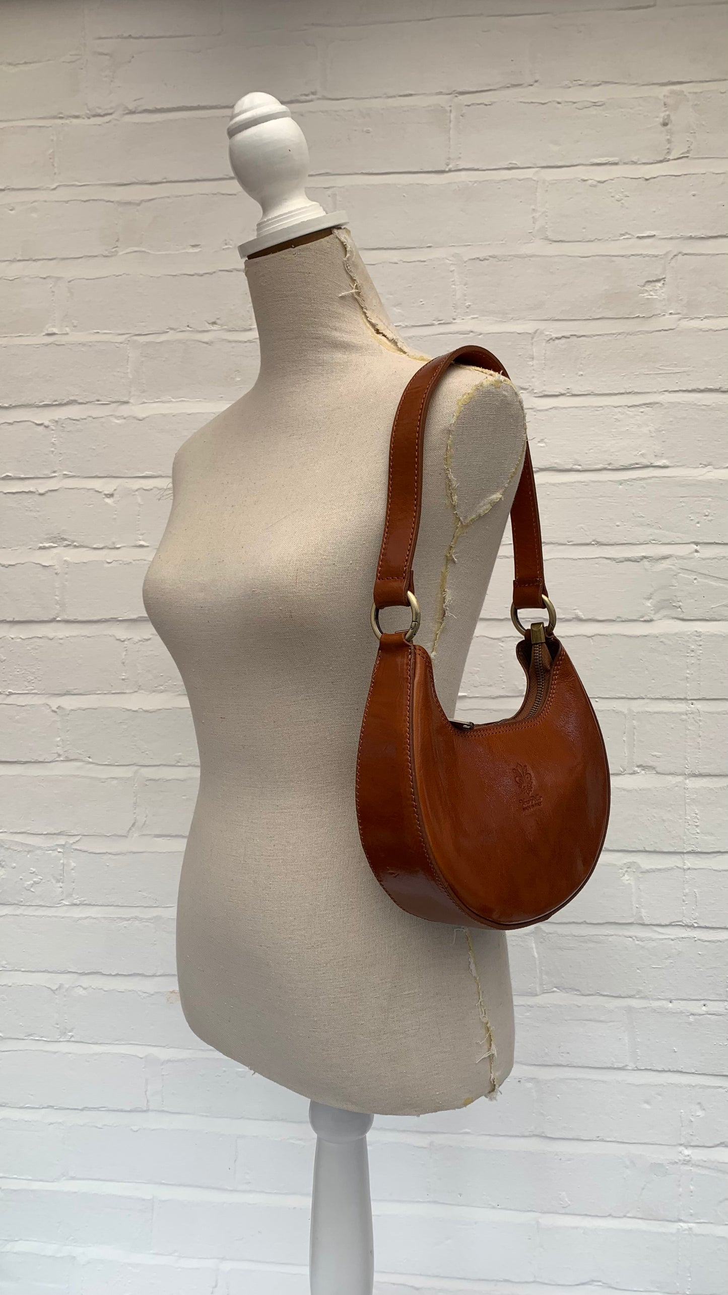 Dark Tan Half Moon Leather Shoulder Bag - Bridget XL