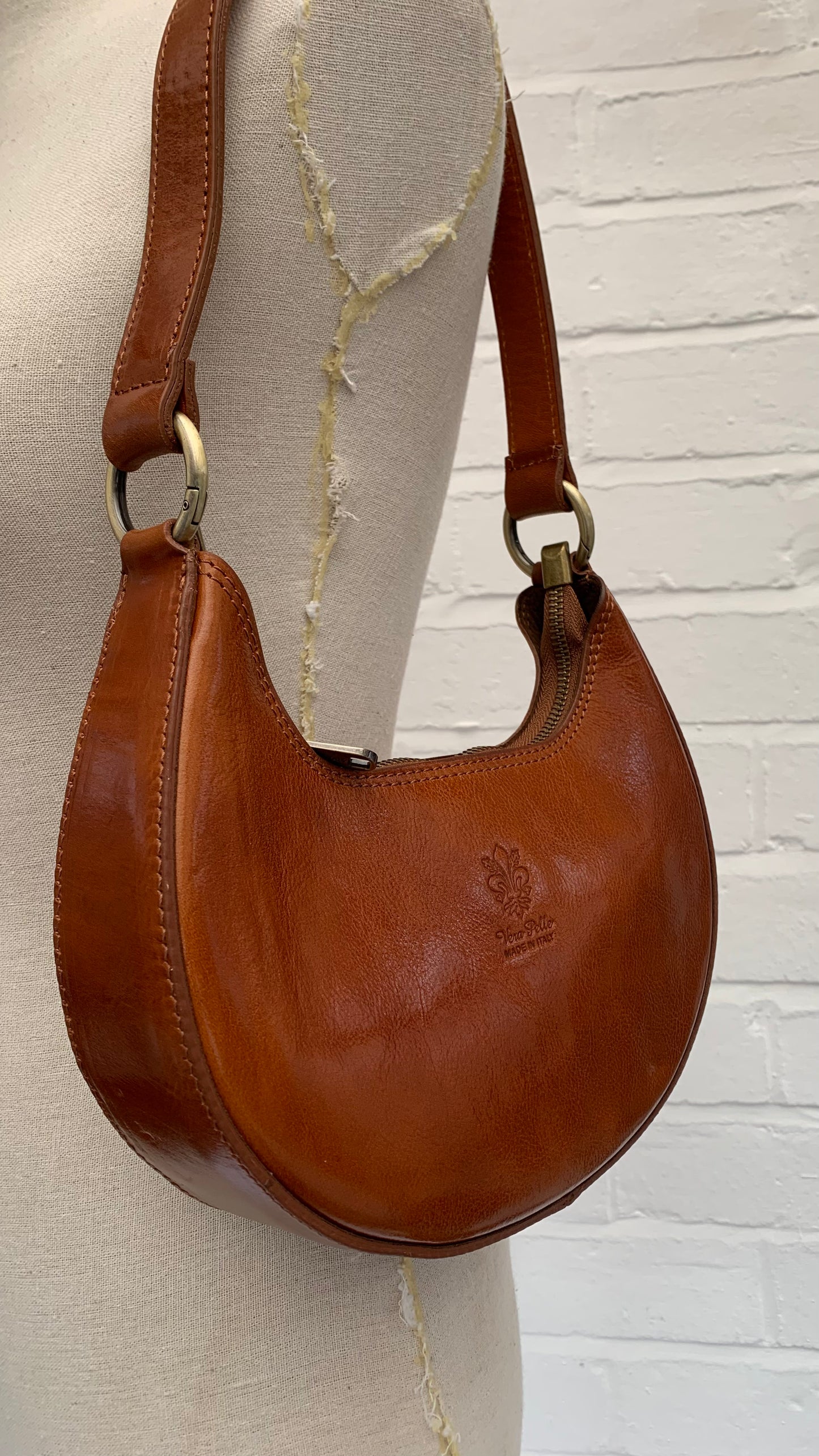 Dark Tan Half Moon Leather Shoulder Bag - Bridget XL