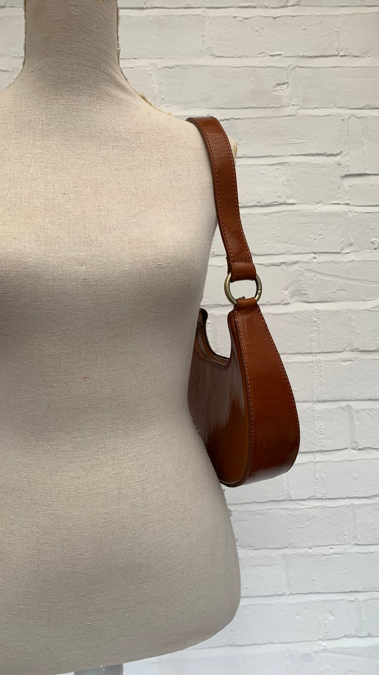 Dark Tan Half Moon Leather Shoulder Bag - Bridget XL