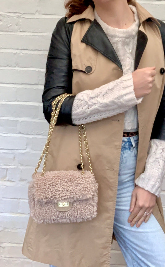 Sac en cuir et peau de mouton synthétique avec poignée en chaîne - Willow