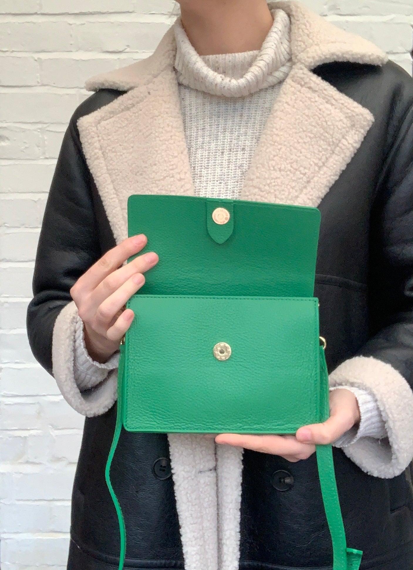 Green Leather Minimalistic Bag - Zoe