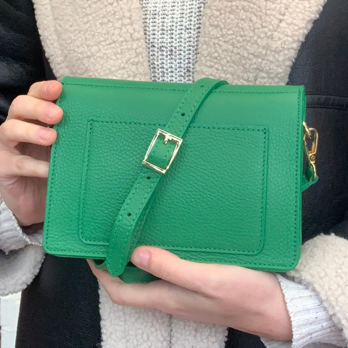 Green Leather Minimalistic Bag - Zoe