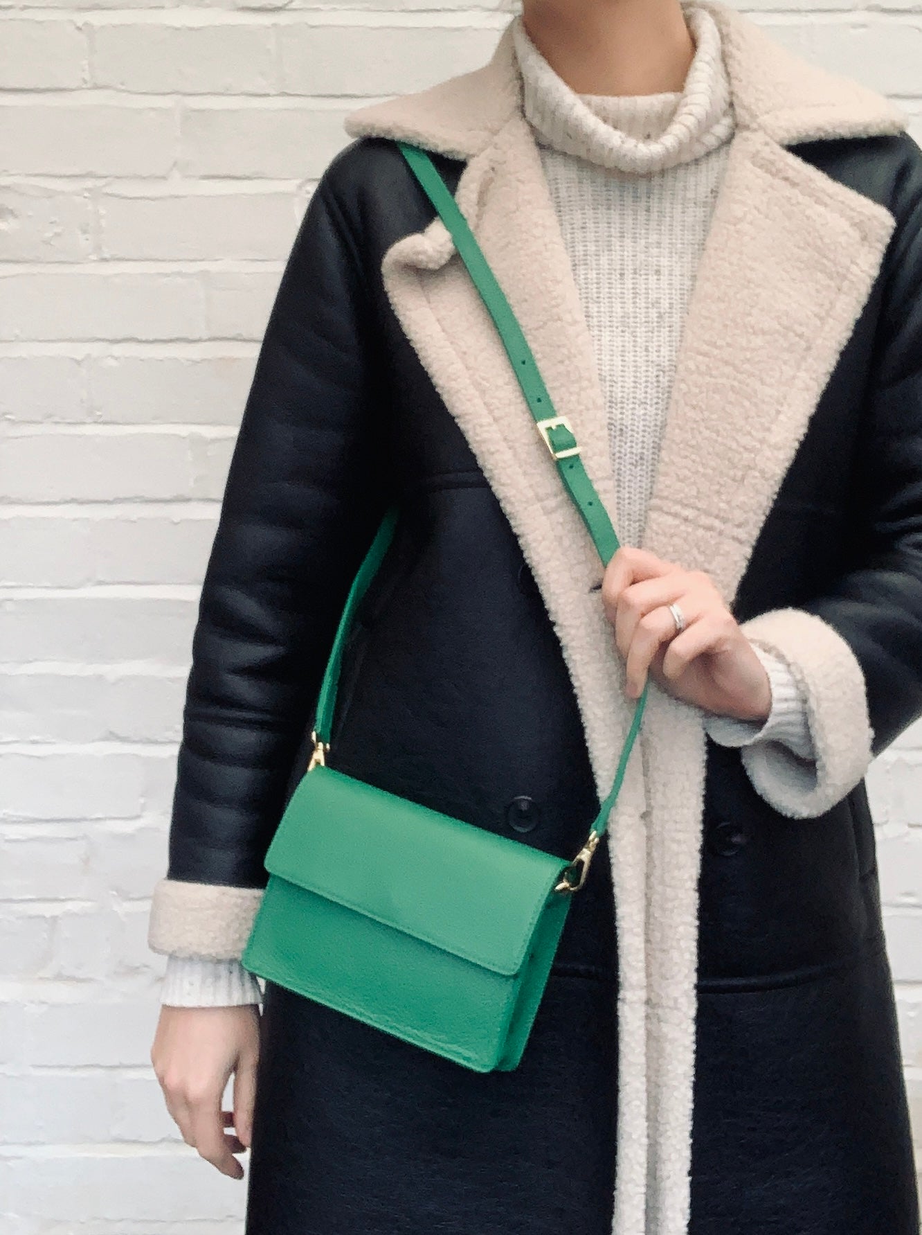 Green Leather Minimalistic Bag - Zoe