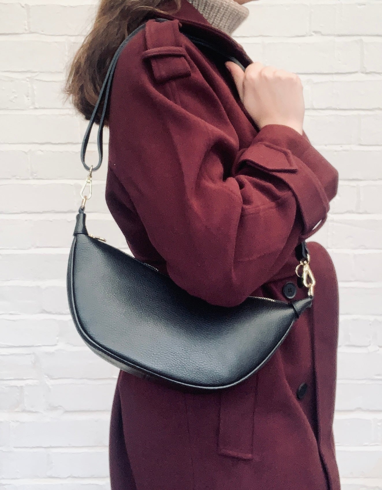 Black Leather Moon Bag - Brooke