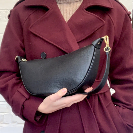 Black Leather Moon Bag - Brooke