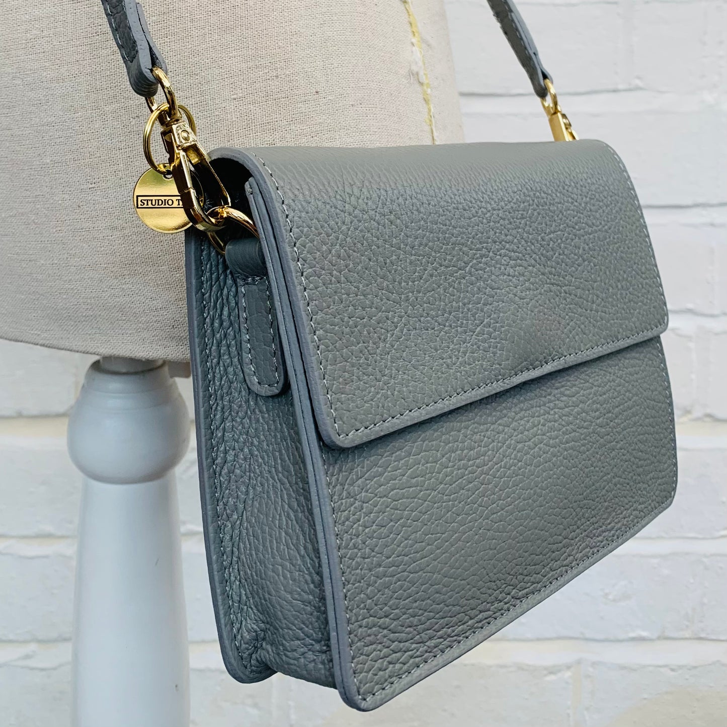 Grey Leather Minimalistic Bag - Zoe