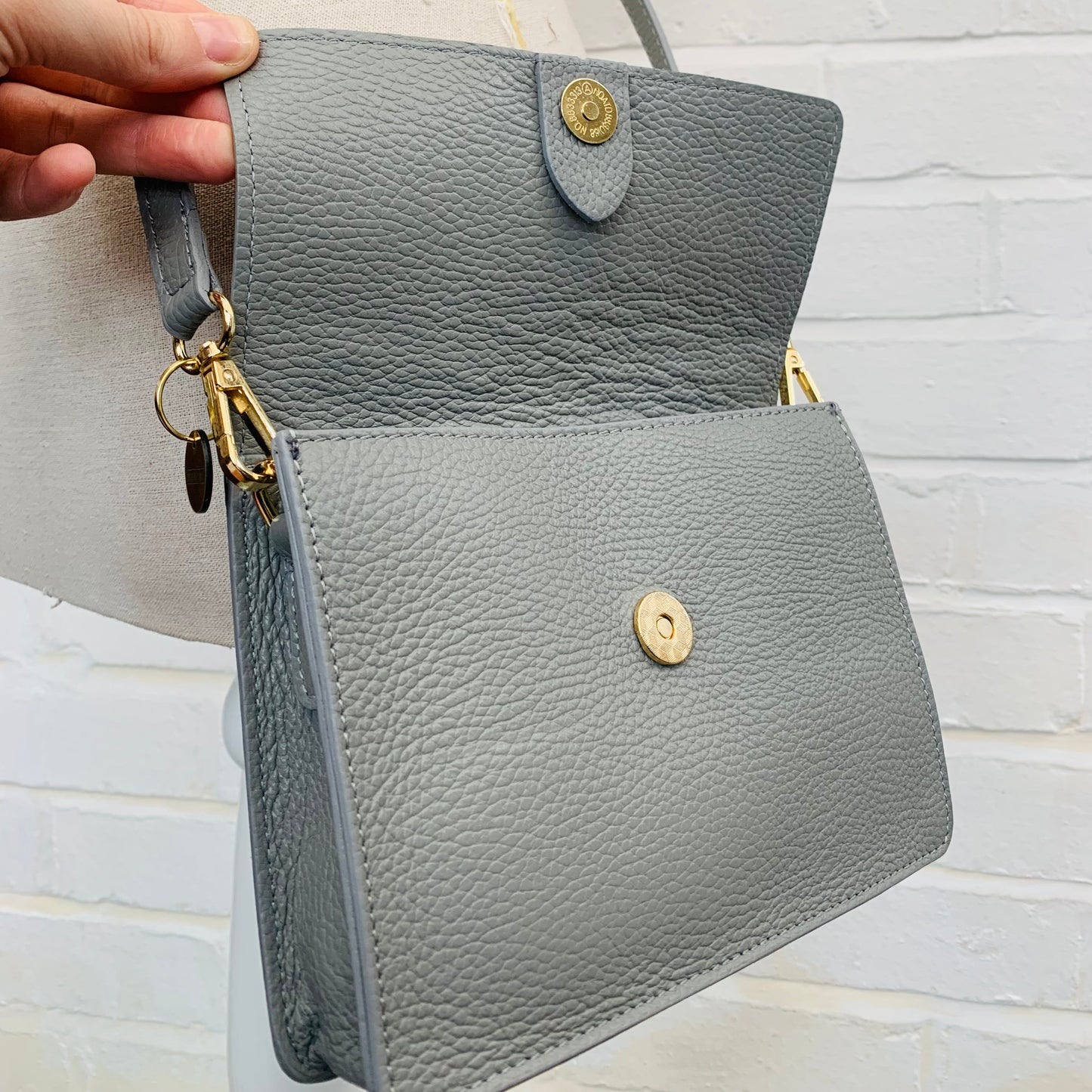 Grey Leather Minimalistic Bag - Zoe