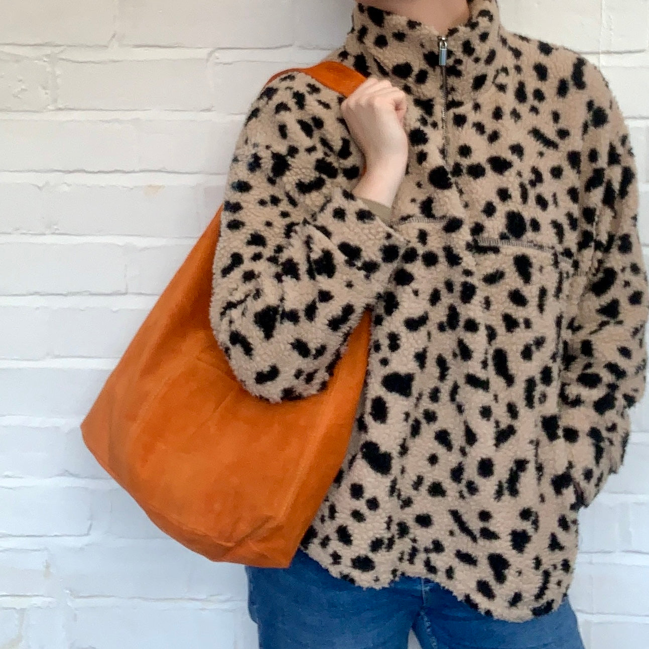 Orange Suede Oversized Shoulder Bag - Charlie