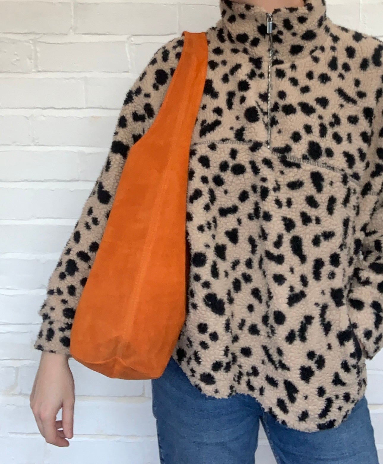 Orange Suede Oversized Shoulder Bag - Charlie