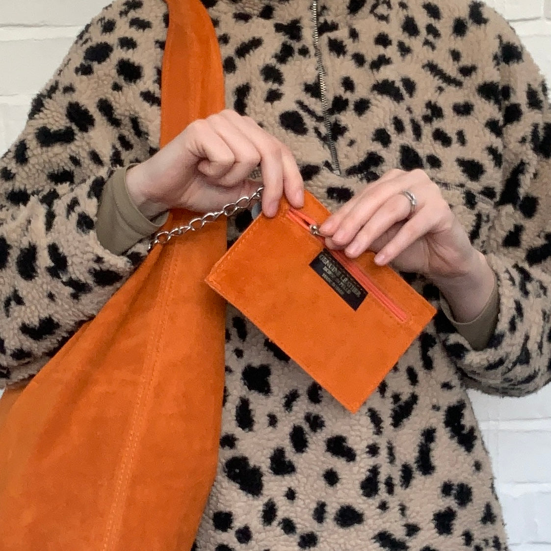 Orange Suede Oversized Shoulder Bag - Charlie