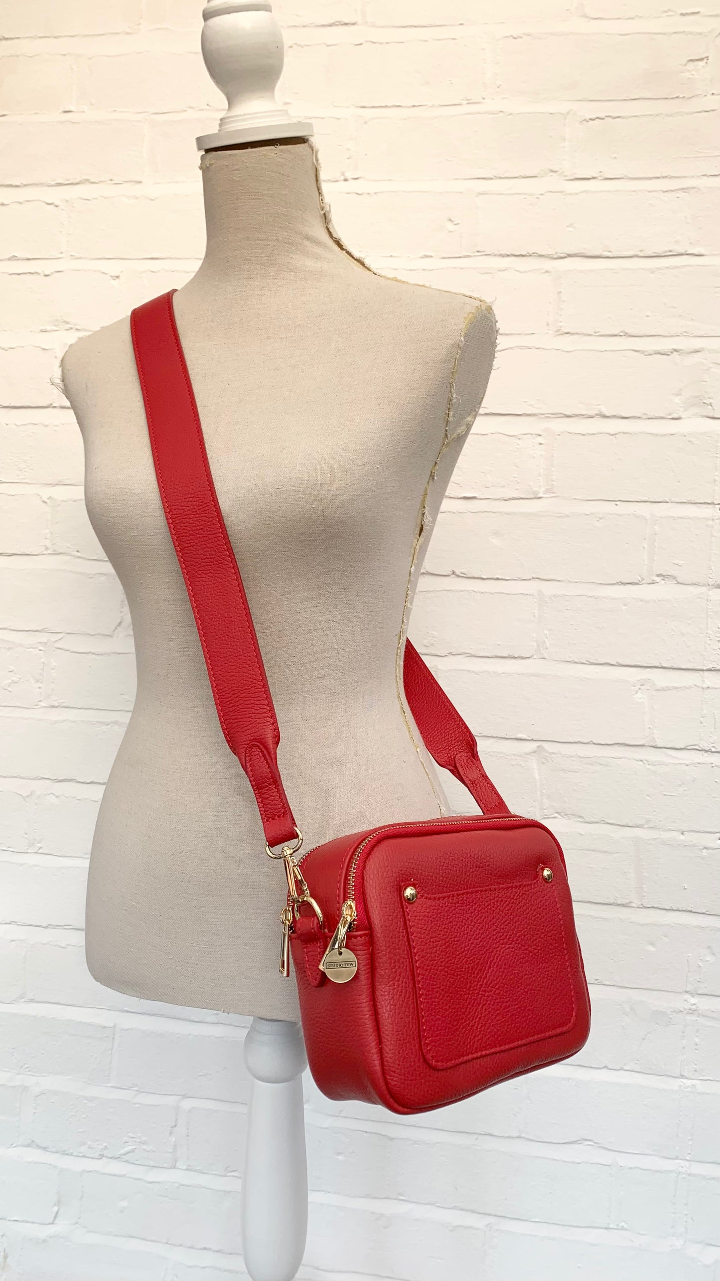 Sac Double Zip en Cuir Rouge - Victoria