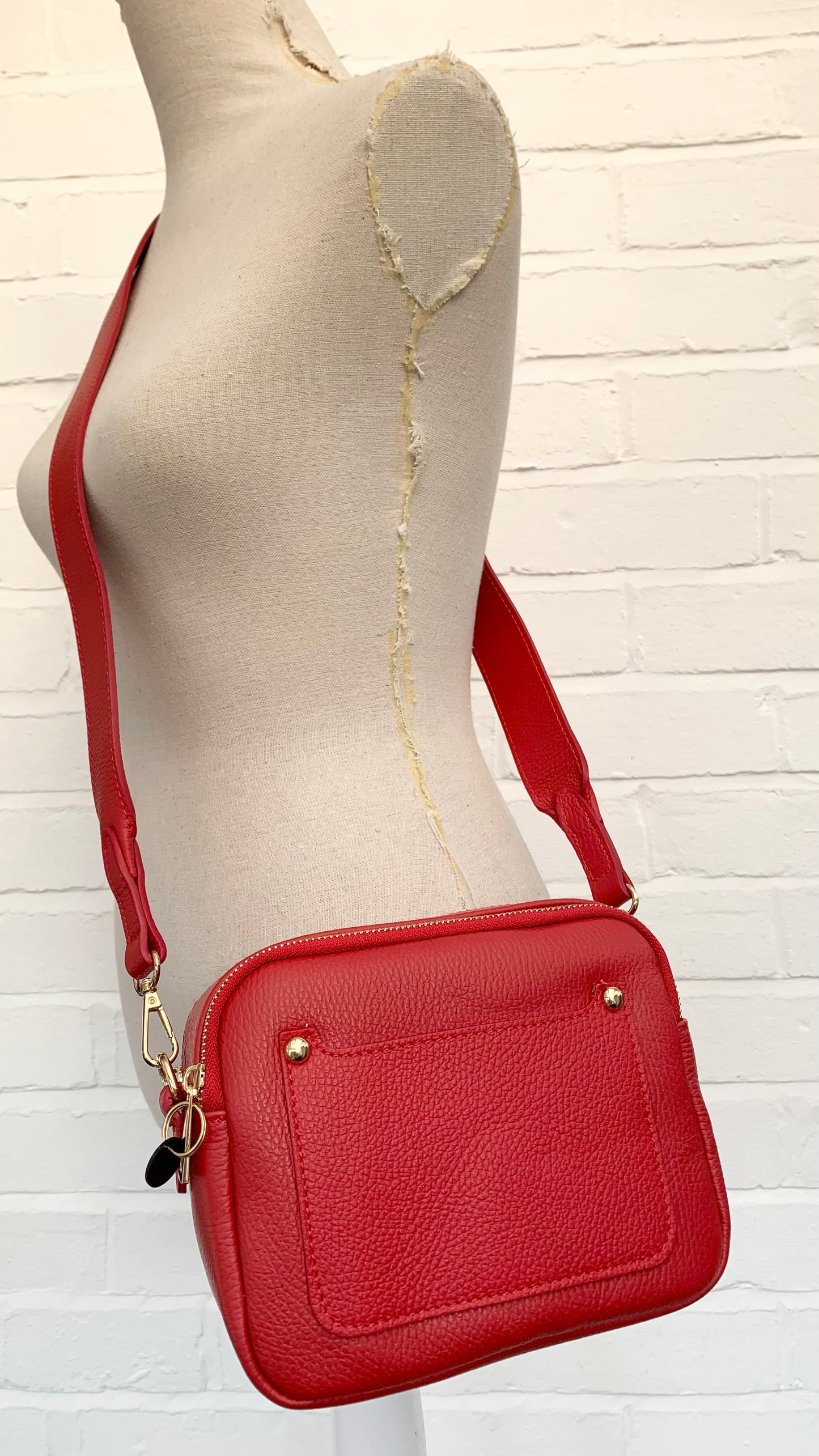 Sac Double Zip en Cuir Rouge - Victoria