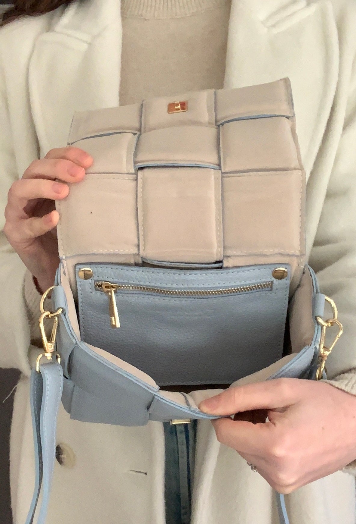 Sac en cuir matelassé bleu pâle - Polly