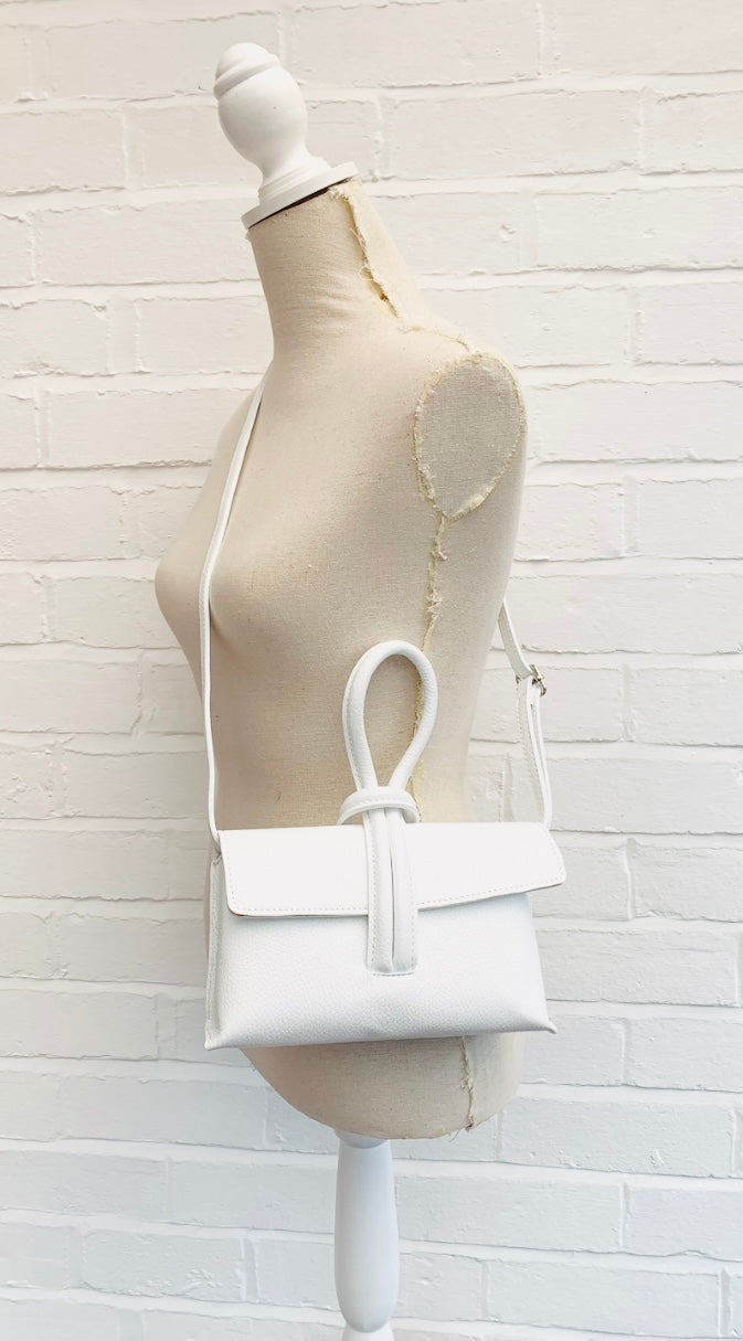 White Leather Loop Handle Bag - Claris