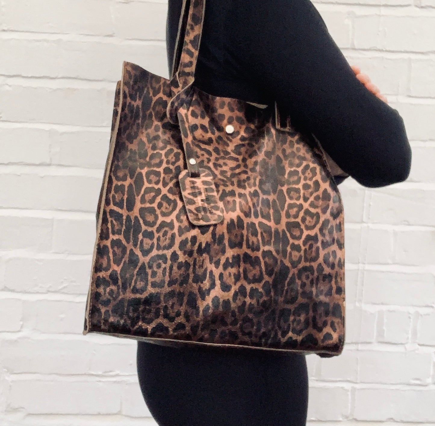 Leopard Print Leather Tote Bag - Wilma