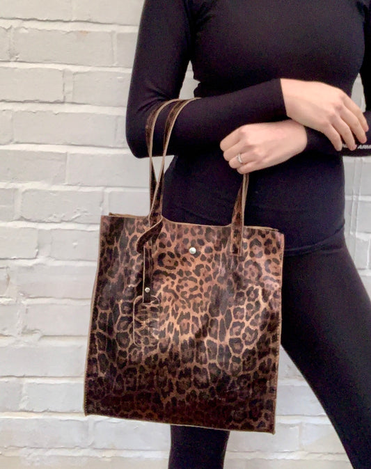 Leopard Print Leather Tote Bag - Wilma