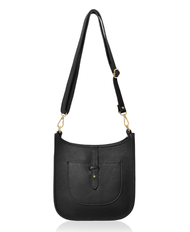 Black Leather Crossbody Bag - Meka