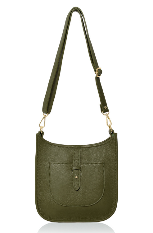 Sac bandoulière en cuir vert olive - Meka