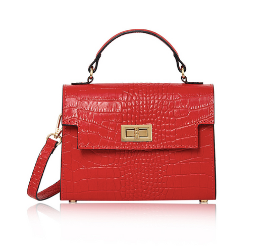 Sac en cuir imprimé crocodile rouge - Cindy