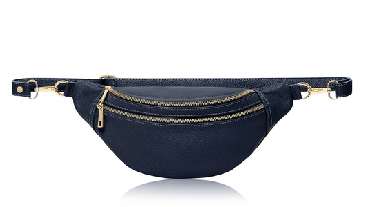 Übergroße marineblaue Ledertasche – Cecilia