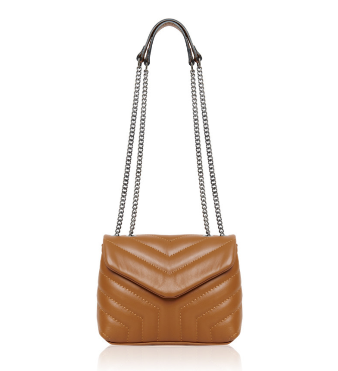 Tan Quilted Leather Bag With Chain Handle - Monaco